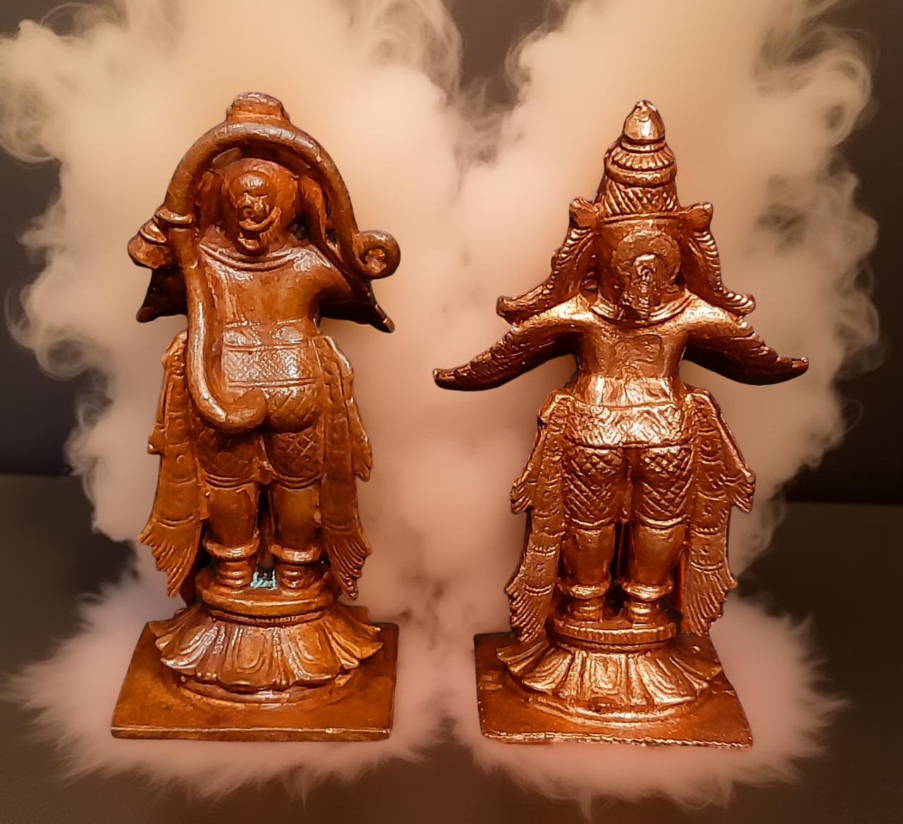 Brownish-Orange Copper Idols, 8 Cm, Handmade Standing Garudar And Hanuman 360 Gram, Patina Antique Finish, Pack Of 1 Piece