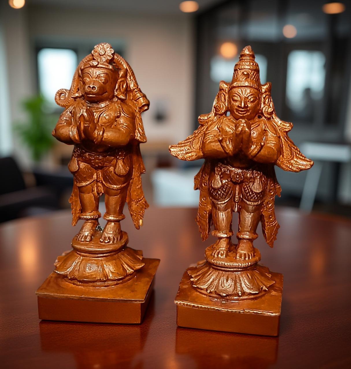 Brownish-Orange Copper Idols, 8 Cm, Handmade Standing Garudar And Hanuman 360 Gram, Patina Antique Finish, Pack Of 1 Piece
