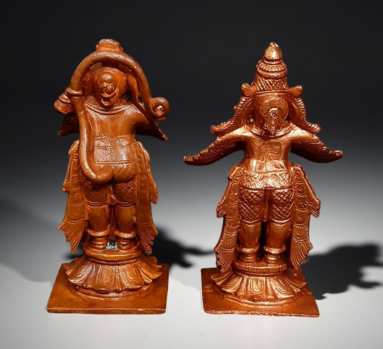 Brownish-Orange Copper Idols, 8 Cm, Handmade Standing Garudar And Hanuman 360 Gram, Patina Antique Finish, Pack Of 1 Piece