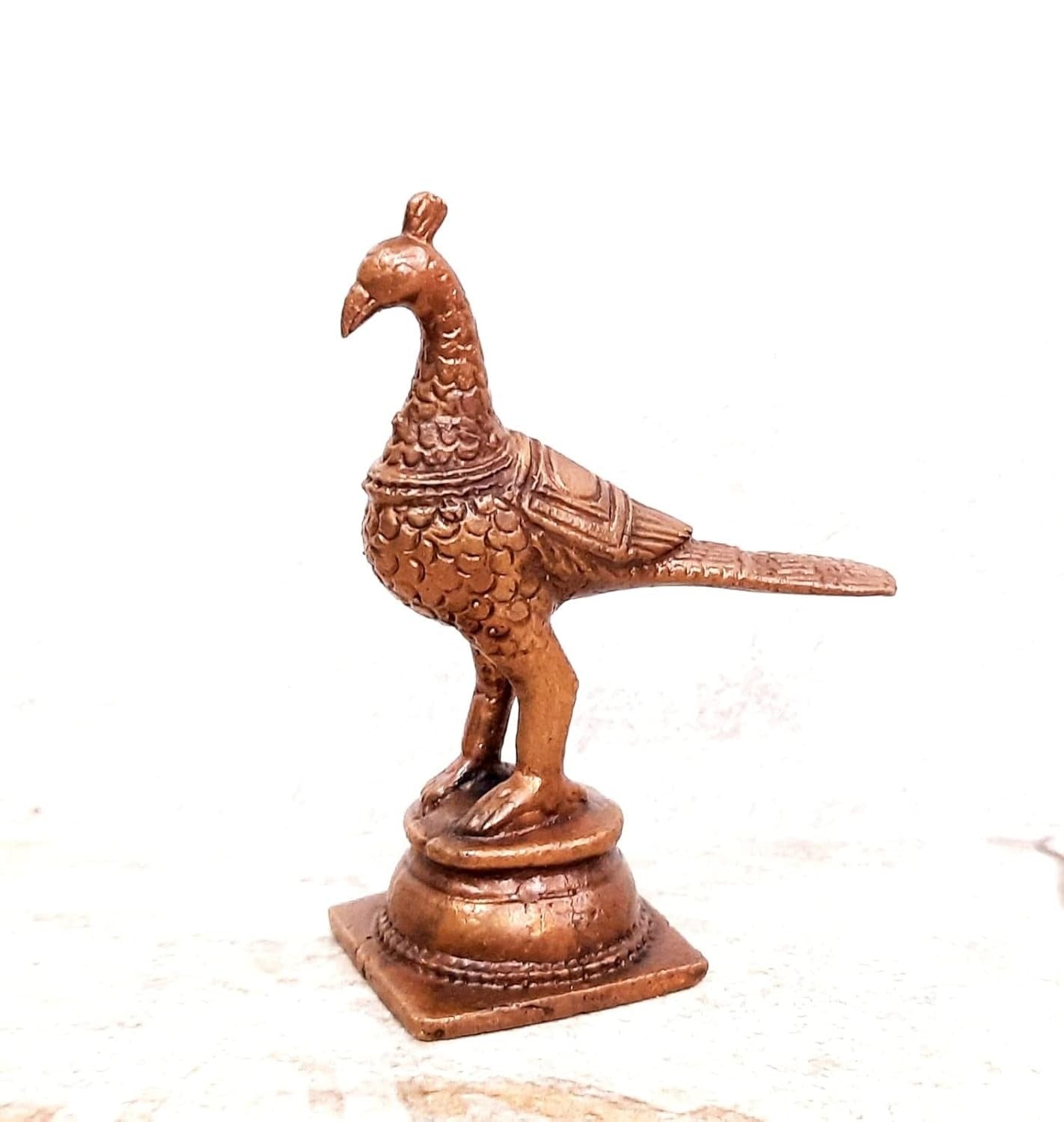 Brownish-Orange Copper Idols Indiaby, 3.2 Inches, Handmade Peacock 140G, Patina Antique Finish, Pack Of 1 Piece