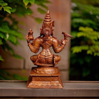 Brownish-Orange Copper Idols India, 4 Inches, Hanmade Goddess Sardhambal 417 Gram, Patina Antique Finish, Pack Of 1 Piece