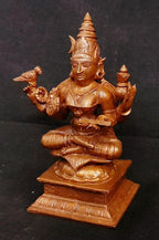 Brownish-Orange Copper Idols India, 4 Inches, Hanmade Goddess Sardhambal 417 Gram, Patina Antique Finish, Pack Of 1 Piece