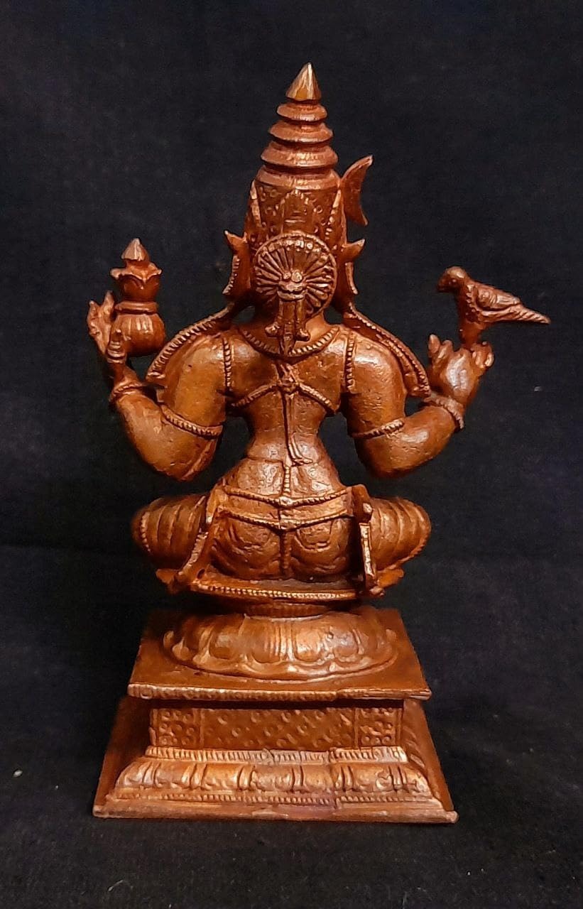 Brownish-Orange Copper Idols India, 4 Inches, Hanmade Goddess Sardhambal 417 Gram, Patina Antique Finish, Pack Of 1 Piece