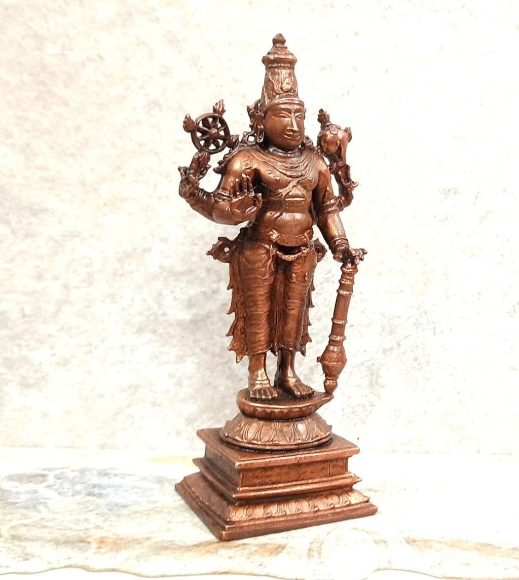 Copper Copper Handmade God Idols Maha Vishnu -, 5.2 Inches, 360G, Patina Antique Finish, Pack Of 1 Piece
