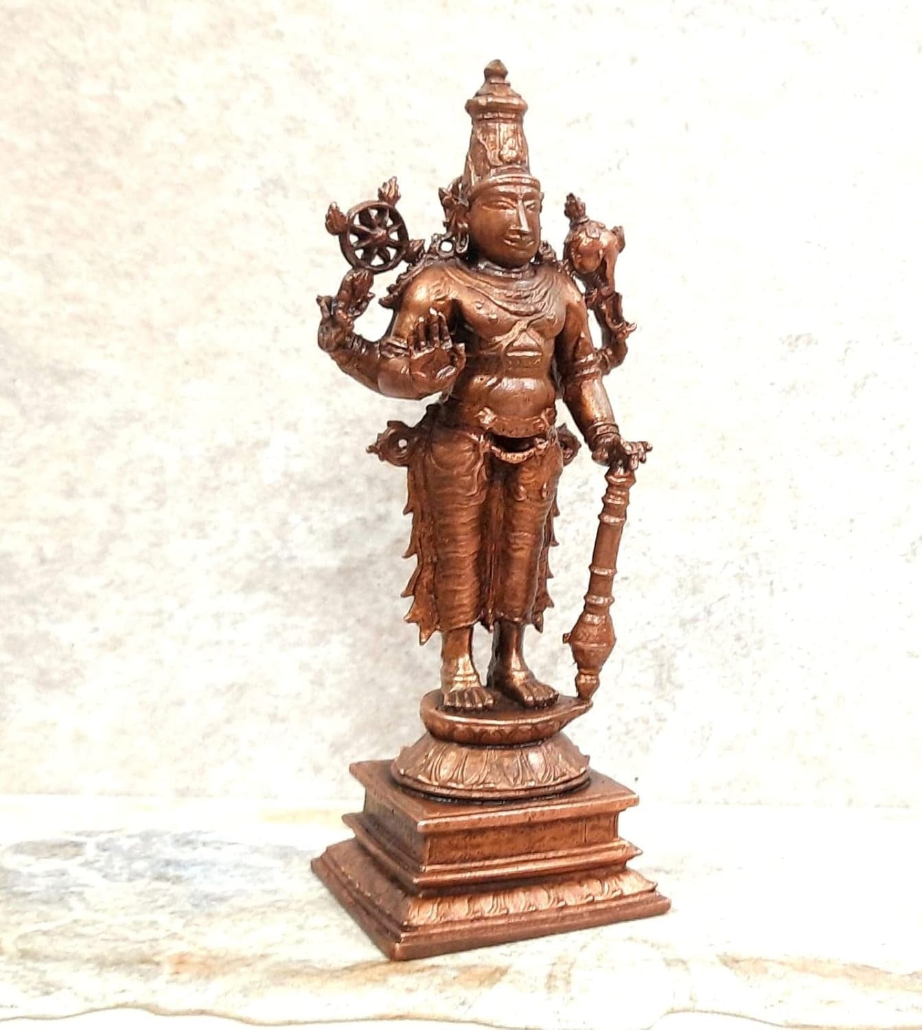 Copper Copper Handmade God Idols Maha Vishnu -, 5.2 Inches, 360G, Patina Antique Finish, Pack Of 1 Piece