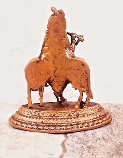 Brownish-Orange Copper Idols India, 2.4 Inches, Handmade Krishna With Cow Idol, 107G, Patina Antique Finish, Pack Of 1 Piece