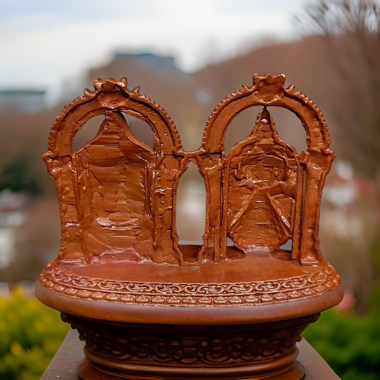 Brownish-Orange Copper Idols India, 1.8 Inches, Handmade Lord Balaji With Bhudevi, 60G, Patina Antique Finish, Pack Of 1 Piece