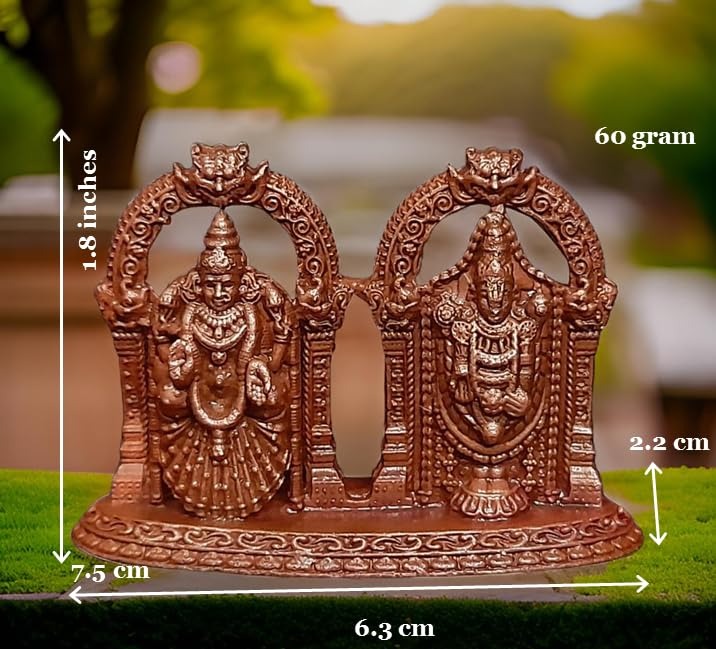 Brownish-Orange Copper Idols India, 1.8 Inches, Handmade Lord Balaji With Bhudevi, 60G, Patina Antique Finish, Pack Of 1 Piece