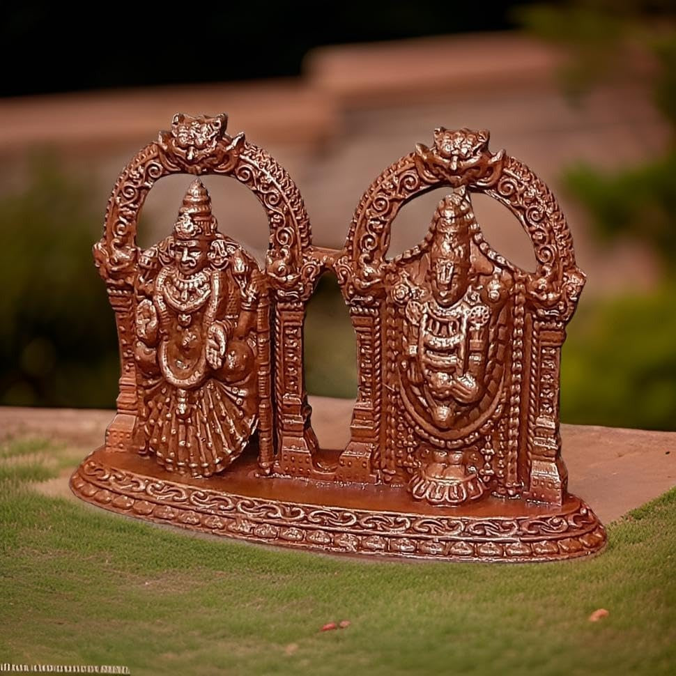 Brownish-Orange Copper Idols India, 1.8 Inches, Handmade Lord Balaji With Bhudevi, 60G, Patina Antique Finish, Pack Of 1 Piece