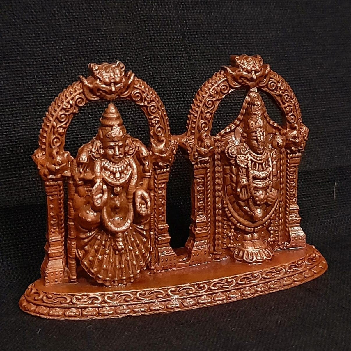 Brownish-Orange Copper Idols India, 1.8 Inches, Handmade Lord Balaji With Bhudevi, 60G, Patina Antique Finish, Pack Of 1 Piece