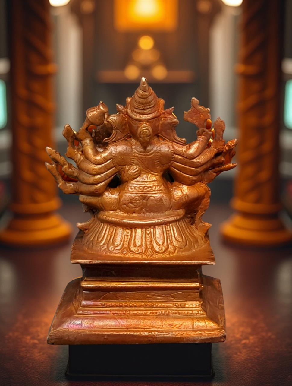 Brownish-Orange Copper Idols India, 3.5 Inches, Handmade Lakshmi Ganesh 560 Gram, Patina Antique Finish, Pack Of 1 Piece
