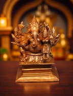 Brownish-Orange Copper Idols India, 3.5 Inches, Handmade Lakshmi Ganesh 560 Gram, Patina Antique Finish, Pack Of 1 Piece
