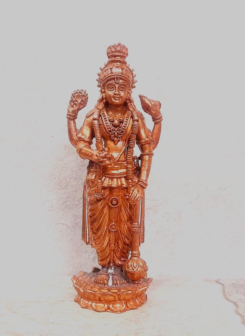 Brown Copper Idols Of God Guruvayurappan, 10.5 Cm, 198G Handmade Pack Of 1 Piece