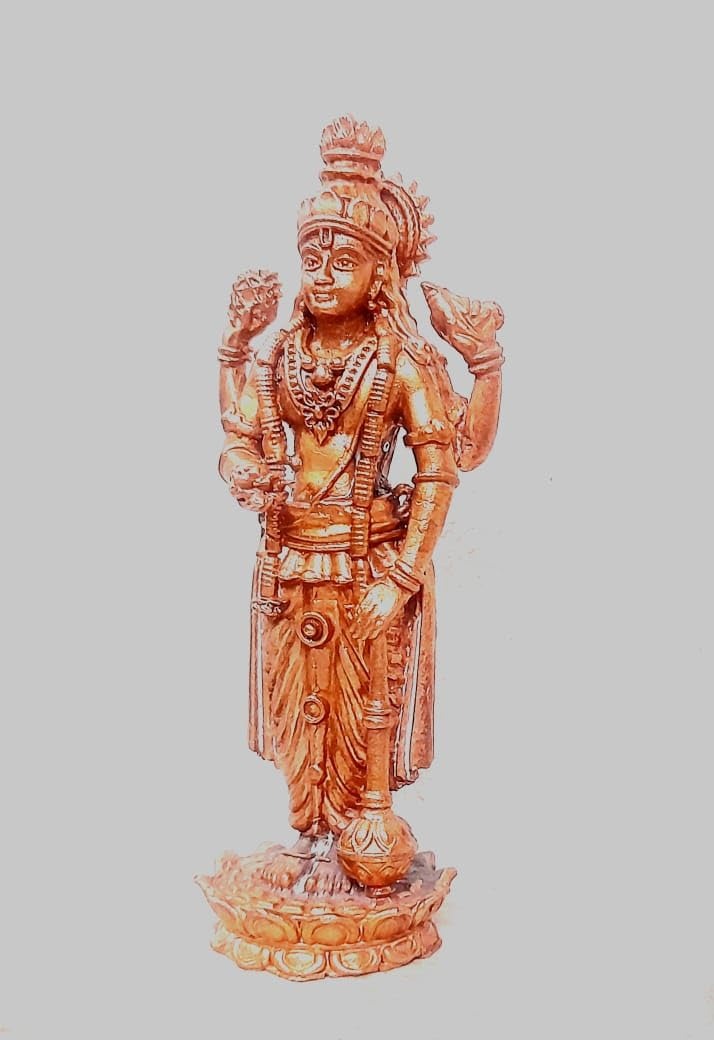 Brown Copper Idols Of God Guruvayurappan, 10.5 Cm, 198G Handmade Pack Of 1 Piece