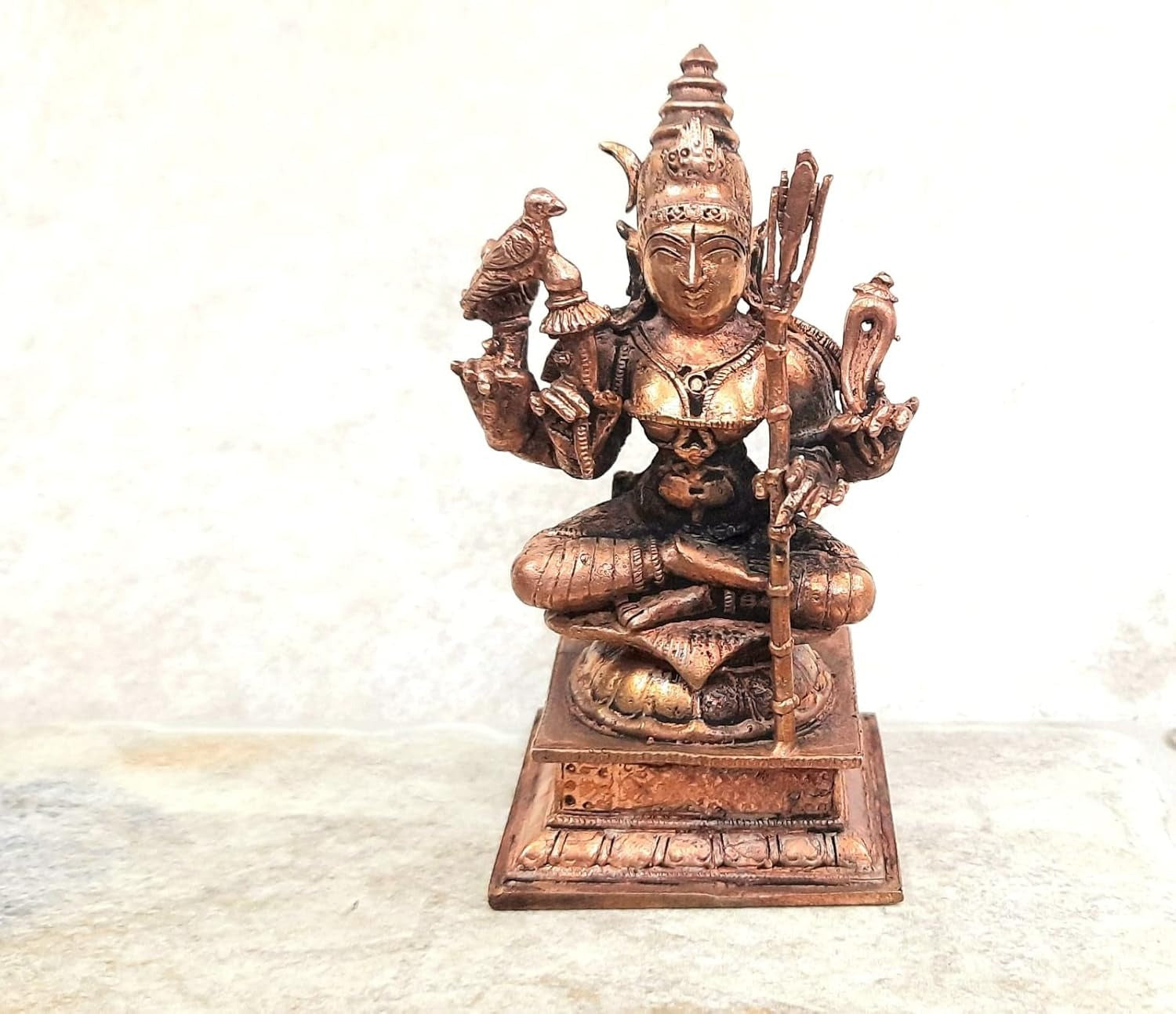 Brownish-Orange Copper Idolsby Unikraf , 10Cm, Handmade Kamakshi 435Grams, Patina Antique Finish, Pack Of 1 Piece