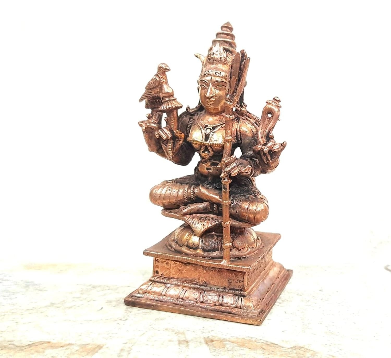 Brownish-Orange Copper Idolsby Unikraf , 10Cm, Handmade Kamakshi 435Grams, Patina Antique Finish, Pack Of 1 Piece
