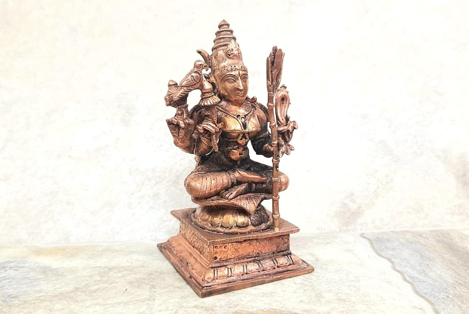 Brownish-Orange Copper Idolsby Unikraf , 10Cm, Handmade Kamakshi 435Grams, Patina Antique Finish, Pack Of 1 Piece