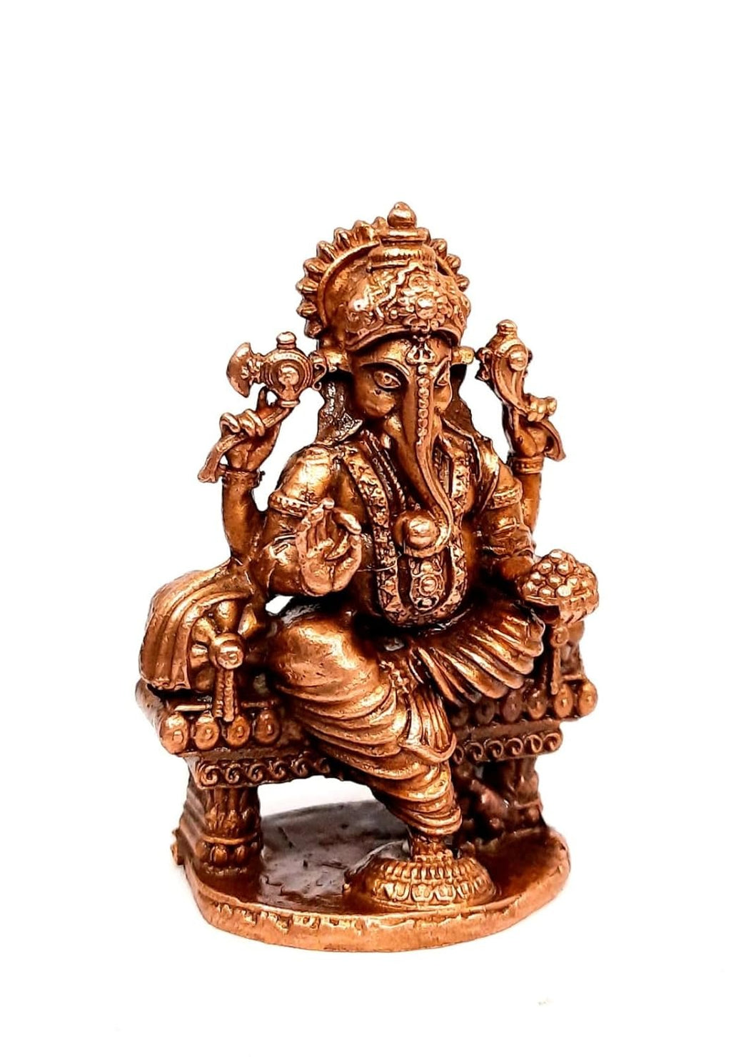 Brownish-Orange Copper Idols Of God Ganeash With Prabhavalli By Unikraf , 2.5 Inch, 160 Gram, Patina Antique Finish, Pack Of 1 Piece