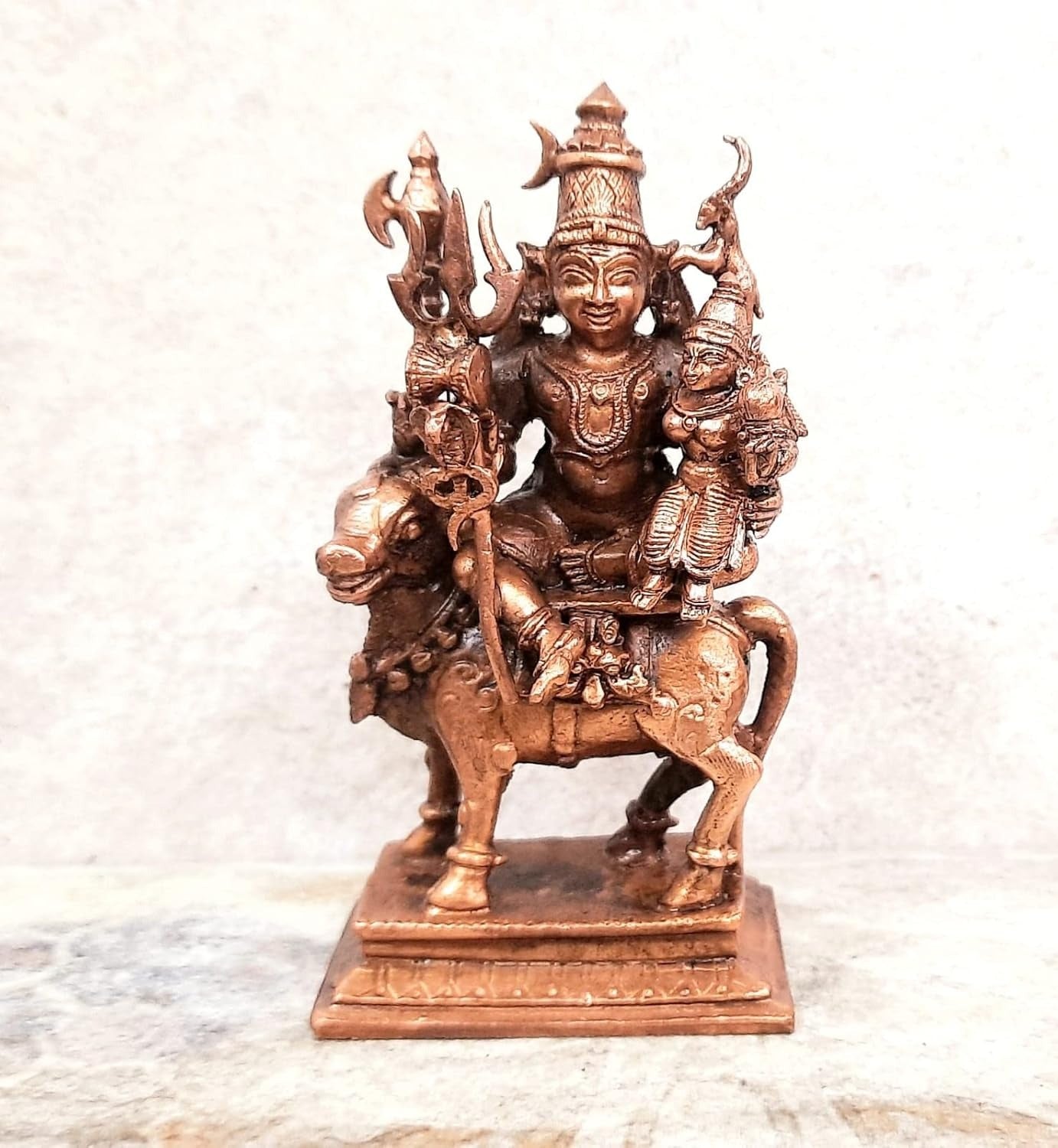 Brownish-Orange Copper Idols Of God Combo Shiva Parvathi Idol With Nandhi Vahnam Idol By Unikraf , 11.5 Cm, 471G, Patina Antique Finish, Pack Of 1 Piece