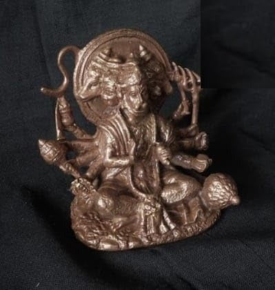 Brown Copper God Idols Sitting Panchamuka Hanuman, 2.9 Inches, 470G, Patina Antique Finish, Pack Of 1 Piece