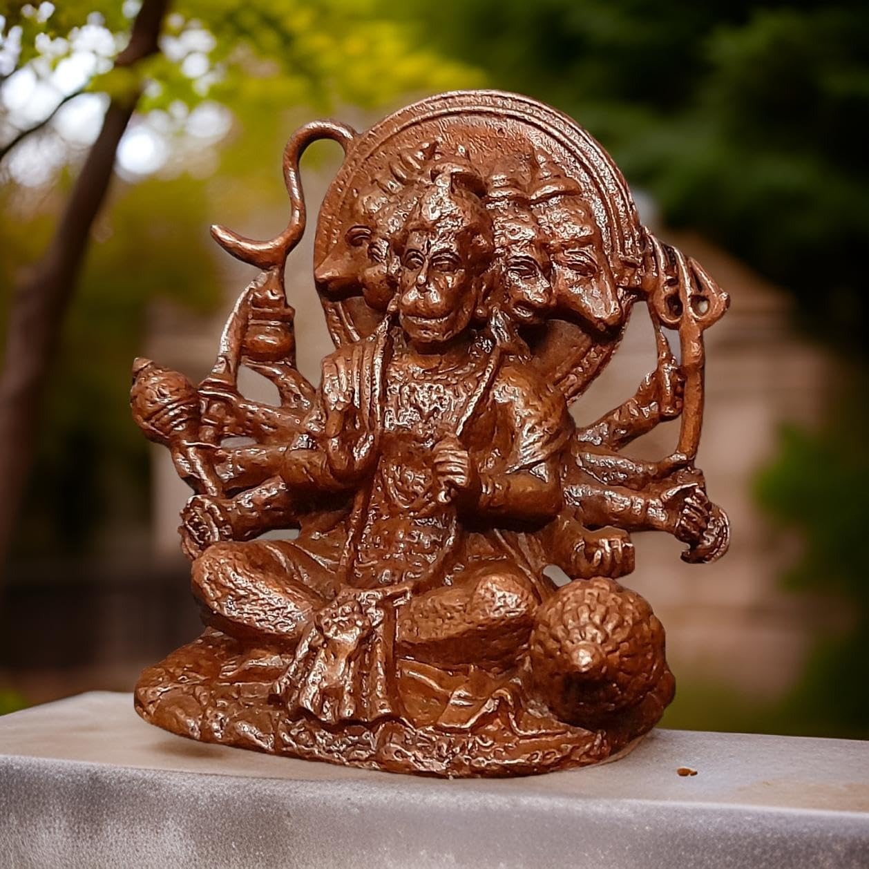 Brown Copper God Idols Sitting Panchamuka Hanuman, 2.9 Inches, 470G, Patina Antique Finish, Pack Of 1 Piece