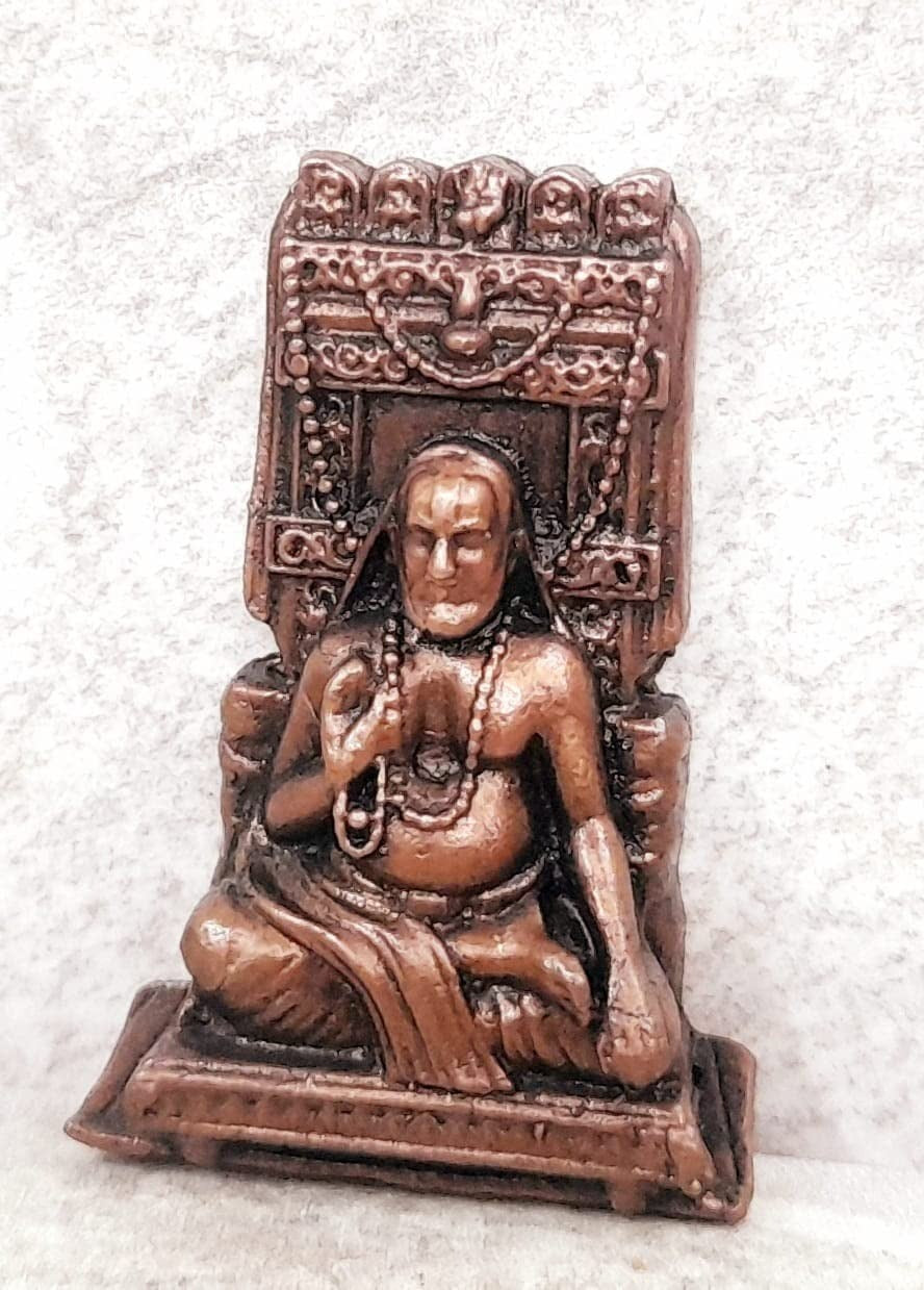 Brownish-Orange Copper Idols India, 1.3 Inches, Handmade Sri Raghavendra Swamy, 43G, Patina Antique Finish, Pack Of 1 Piece