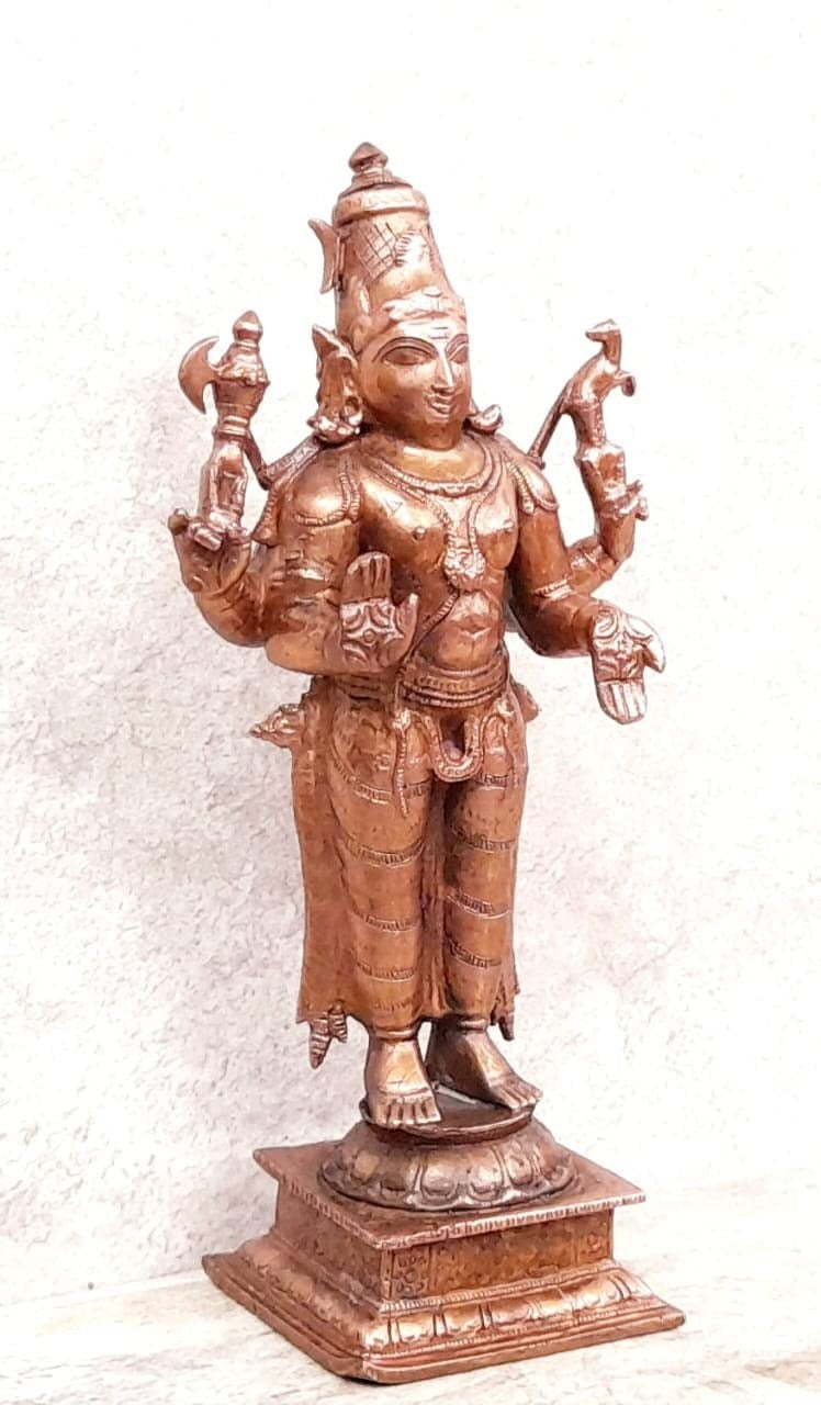 Brownish-Orange Copper Idols Of God Lord Shiva Idol, 6.3 Inch, 690, Patina Antique Finish, Pack Of 1 Piece