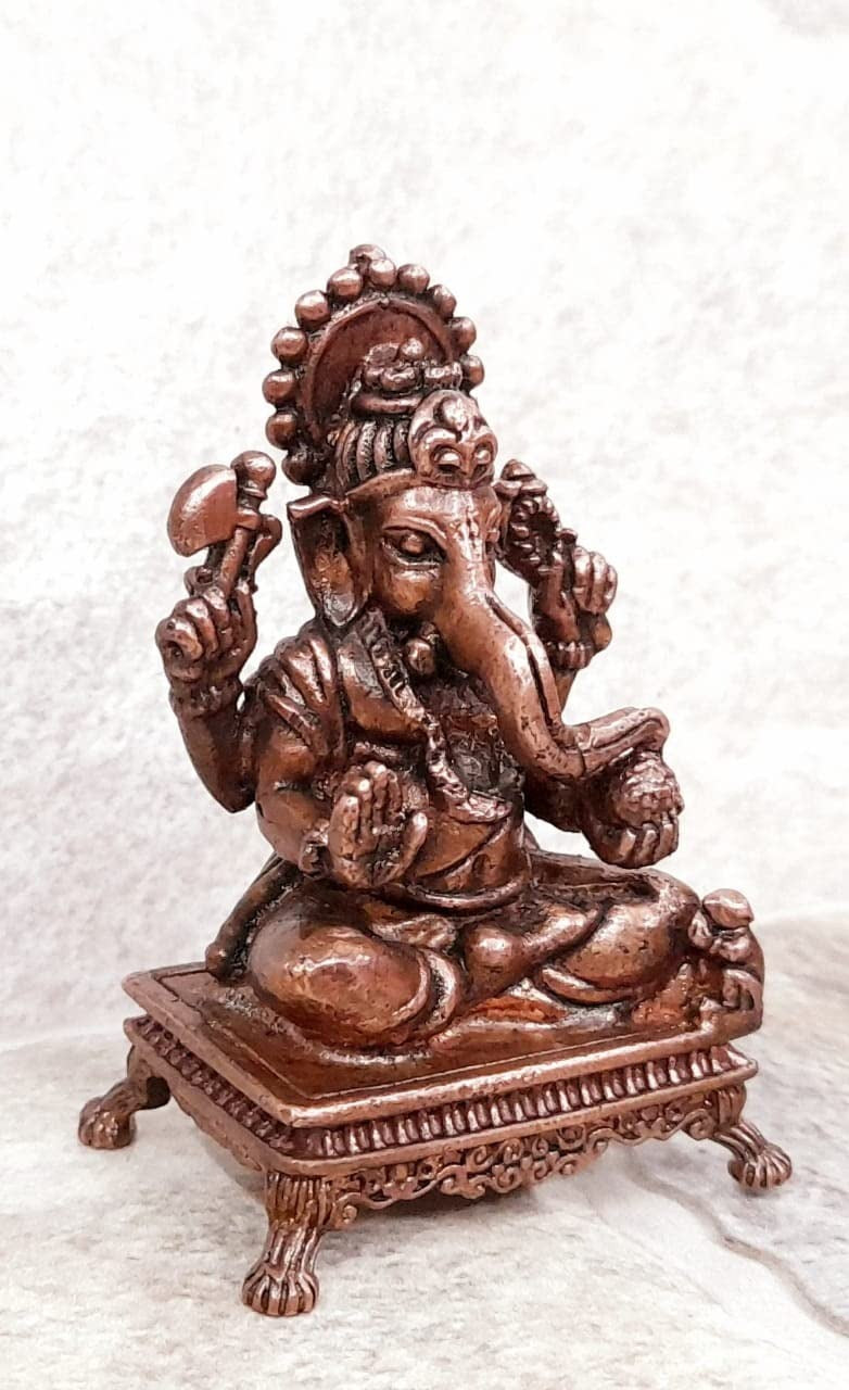 Brownish-Orange Copper Idols, 2.4 Inches, Handmade Ganesh, 115G, Patina Antique Finish, Pack Of 1 Piece