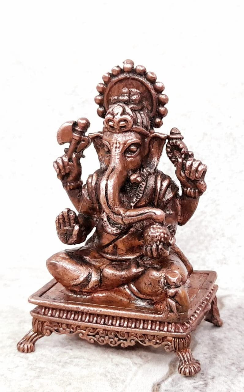 Brownish-Orange Copper Idols, 2.4 Inches, Handmade Ganesh, 115G, Patina Antique Finish, Pack Of 1 Piece