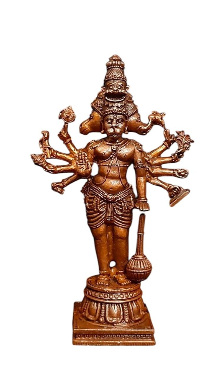 Brown Copper God Idols Panchamuka Hanuman, 4.5 Inches, 260G, Patina Antique Finish, Pack Of 1 Piece