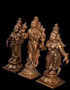 Brown Copper God Idols Rukmani Sathyabama Sametha Navaneetha Kannan 3.9 Inches, 450G, Patina Antique Finish, Pack Of 3 Piece