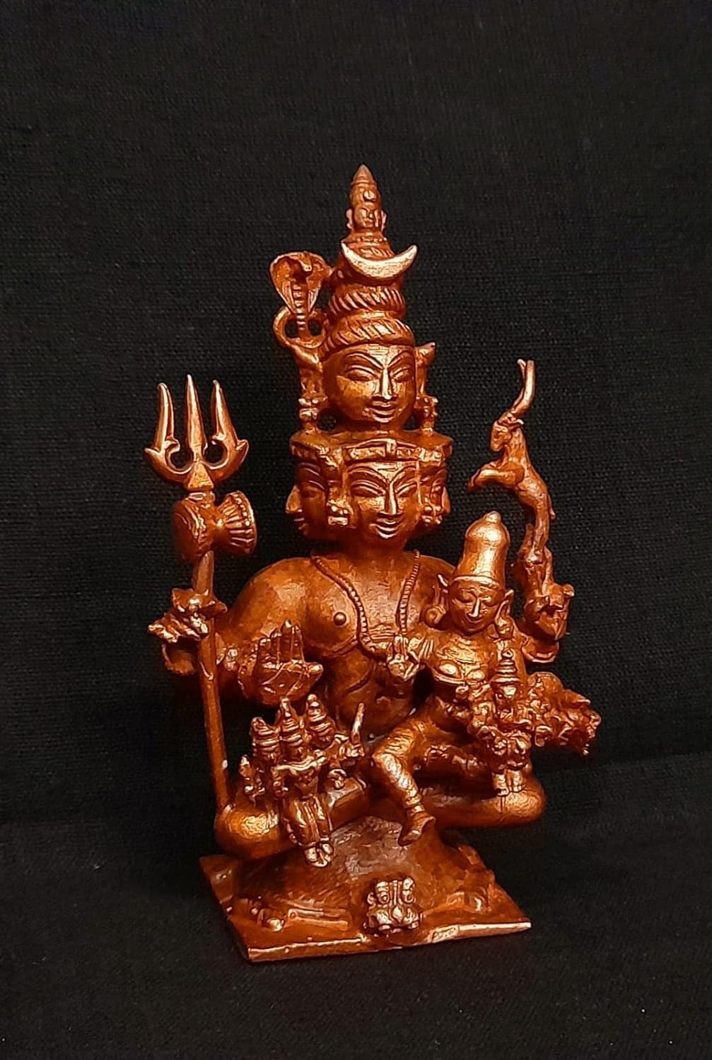 Brown Copper God Idols Panchamuka Shiva 4 Inches, 327G, Pack Of 1 Piece