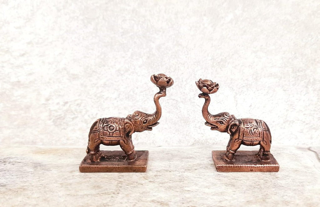 Brownish-Orange Copper Idols, 4.5 Cm, Handmade Standing Elephant Idol 140 Gram, Patina Antique Finish, Pack Of 1 Piece