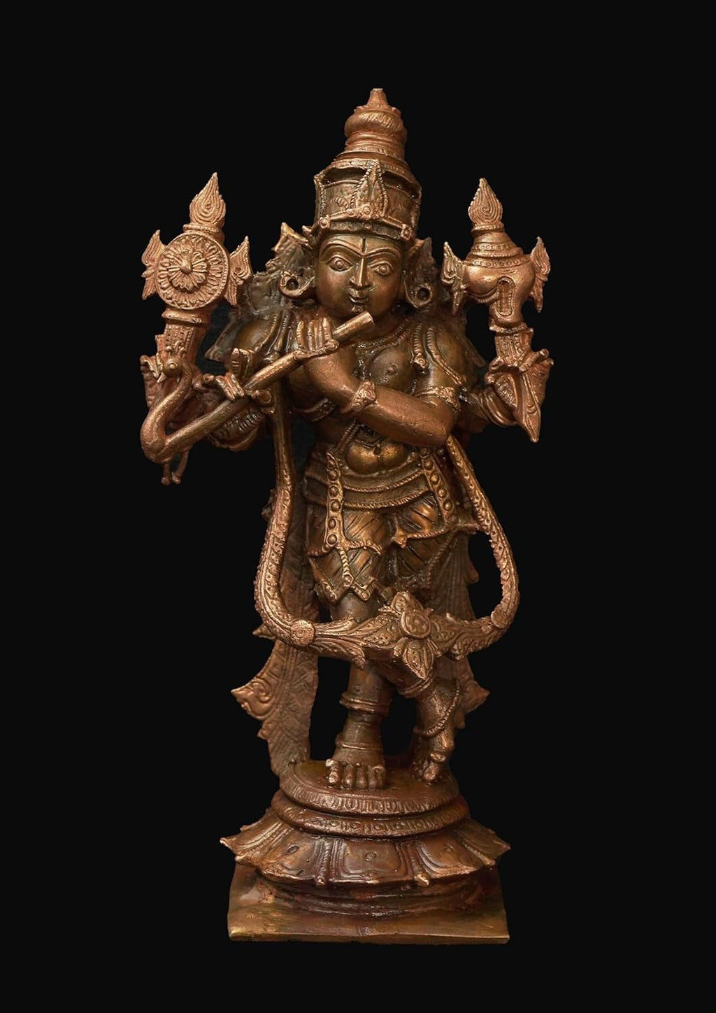 Brownish-Orange Copper Idols Of God Standing Venugopal Swamy, 5.7 Inches, 700 Gram, Patina Antique Finish, Pack Of 1 Piece