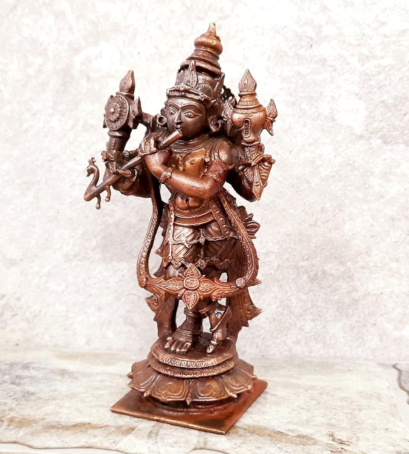 Brownish-Orange Copper Idols Of God Standing Venugopal Swamy, 5.7 Inches, 700 Gram, Patina Antique Finish, Pack Of 1 Piece