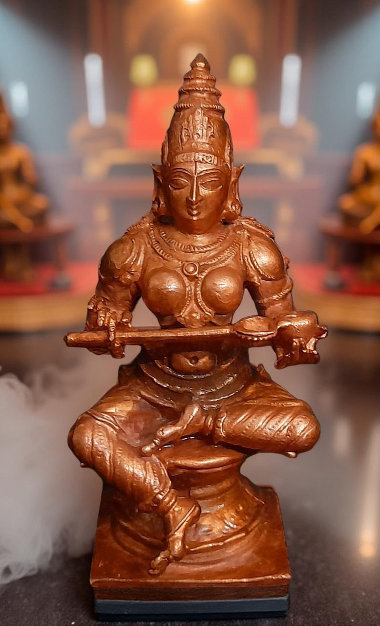 Brownish-Orange Copper Idols India, 3.9 Inches, Handmade Annapoorani Idol With, 340G, Patina Antique Finish, Pack Of 1 Piece