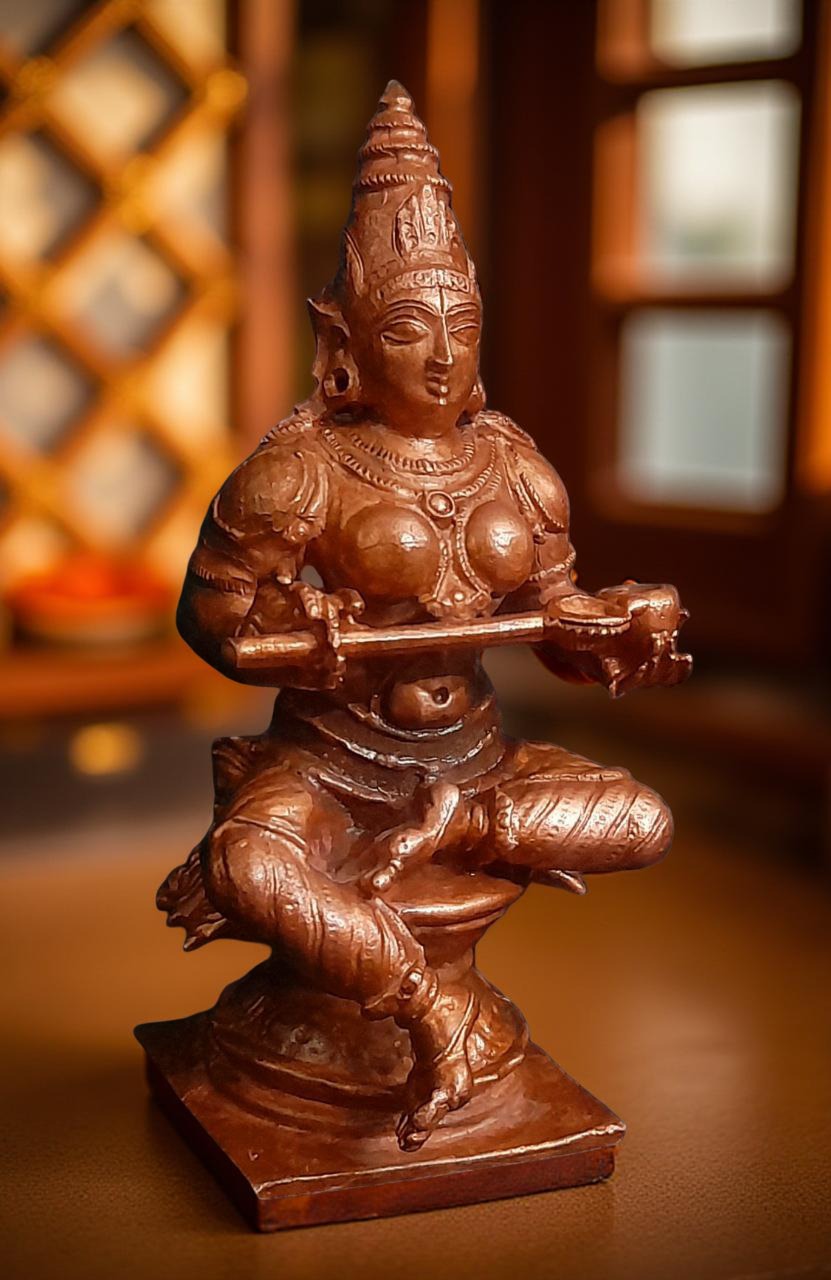 Brownish-Orange Copper Idols India, 3.9 Inches, Handmade Annapoorani Idol With, 340G, Patina Antique Finish, Pack Of 1 Piece