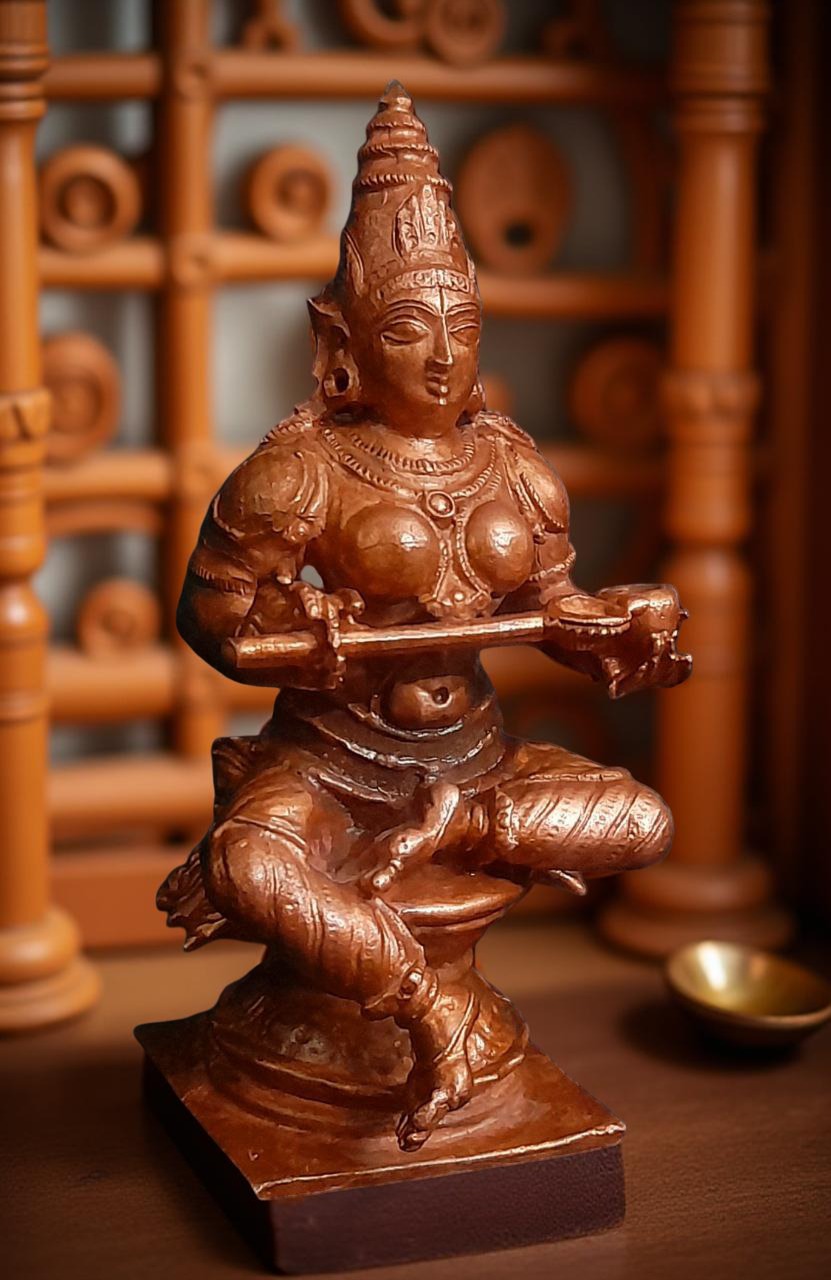 Brownish-Orange Copper Idols India, 3.9 Inches, Handmade Annapoorani Idol With, 340G, Patina Antique Finish, Pack Of 1 Piece