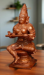 Brownish-Orange Copper Idols India, 3.9 Inches, Handmade Annapoorani Idol With, 340G, Patina Antique Finish, Pack Of 1 Piece