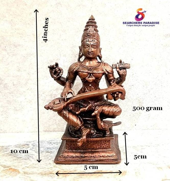 Brownish-Orange Copper Idols, 4 Inches, Handmade Saraswathi 500G, Patina Antique Finish, Pack Of 1 Piece