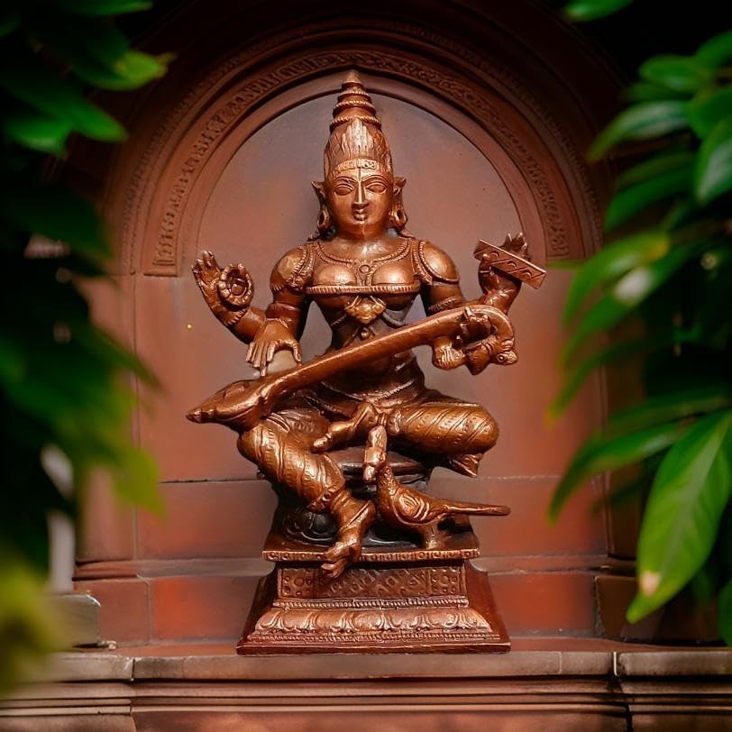 Brownish-Orange Copper Idols, 4 Inches, Handmade Saraswathi 500G, Patina Antique Finish, Pack Of 1 Piece