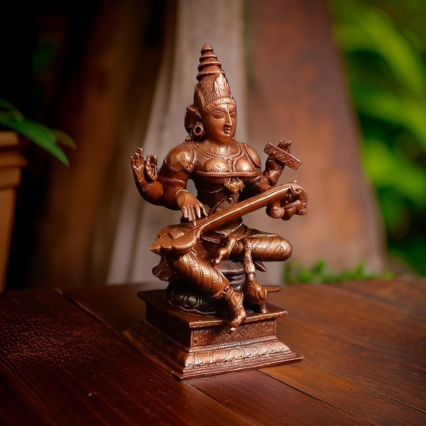 Brownish-Orange Copper Idols, 4 Inches, Handmade Saraswathi 500G, Patina Antique Finish, Pack Of 1 Piece