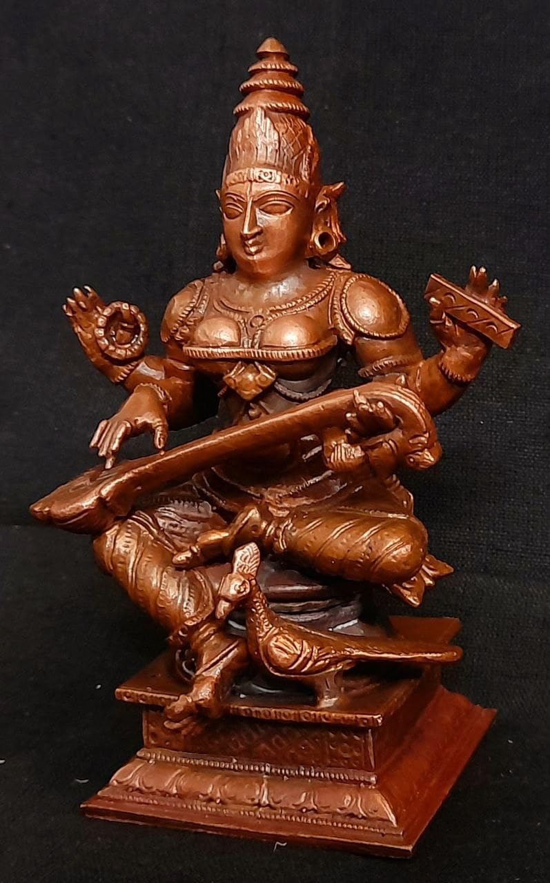 Brownish-Orange Copper Idols, 4 Inches, Handmade Saraswathi 500G, Patina Antique Finish, Pack Of 1 Piece