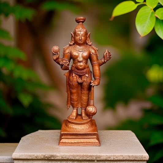 Brownish-Orange Copper Idols, 15.5 Cm, Handmade Guruvayurappan 750 G, Patina Antique Finish, Pack Of 1 Piece