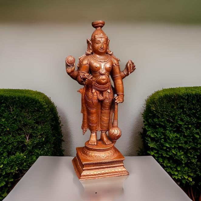 Brownish-Orange Copper Idols, 15.5 Cm, Handmade Guruvayurappan 750 G, Patina Antique Finish, Pack Of 1 Piece