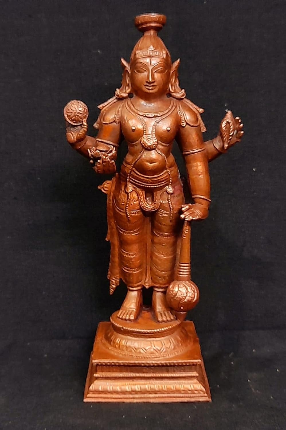 Brownish-Orange Copper Idols, 15.5 Cm, Handmade Guruvayurappan 750 G, Patina Antique Finish, Pack Of 1 Piece