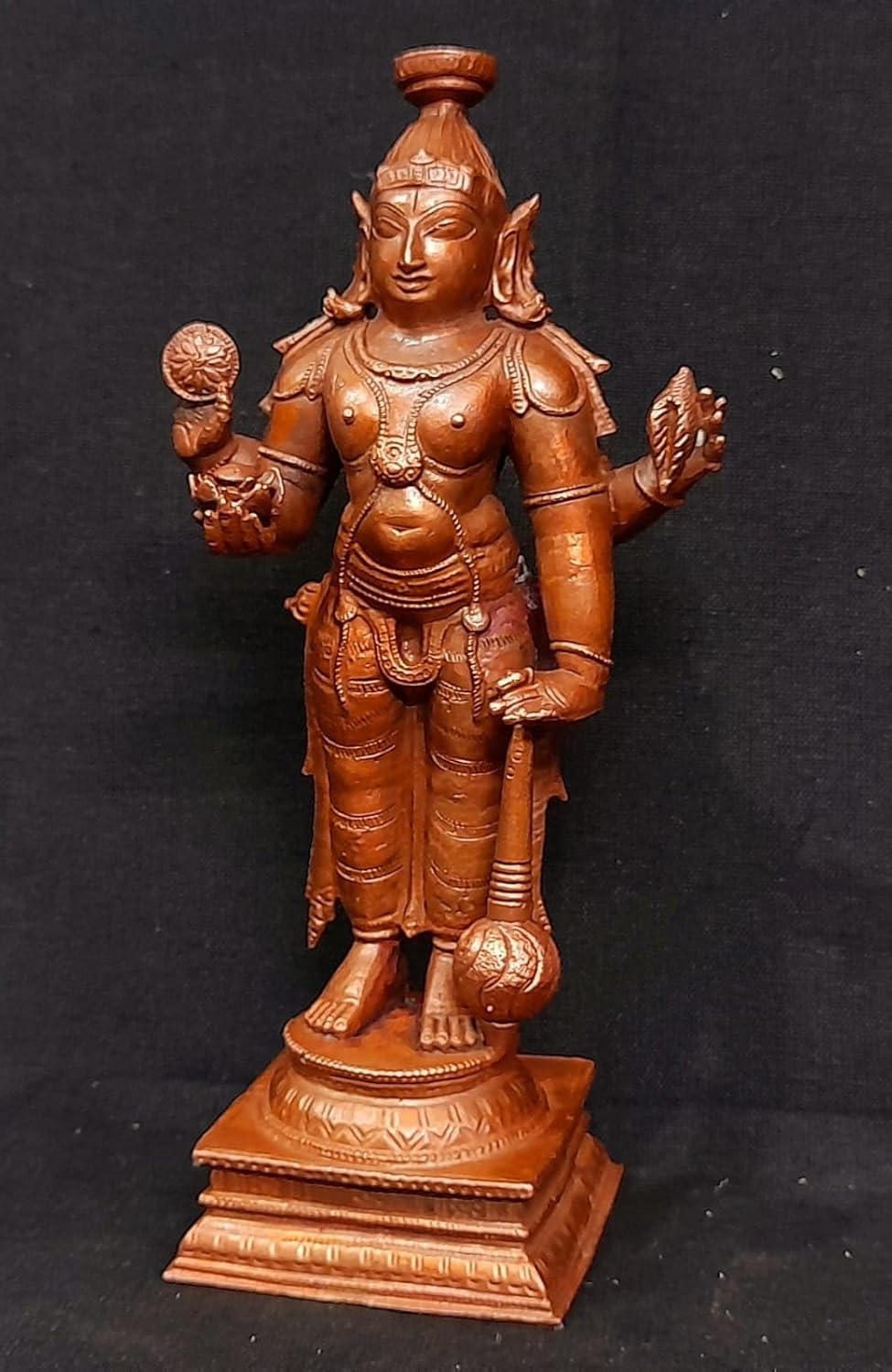 Brownish-Orange Copper Idols, 15.5 Cm, Handmade Guruvayurappan 750 G, Patina Antique Finish, Pack Of 1 Piece