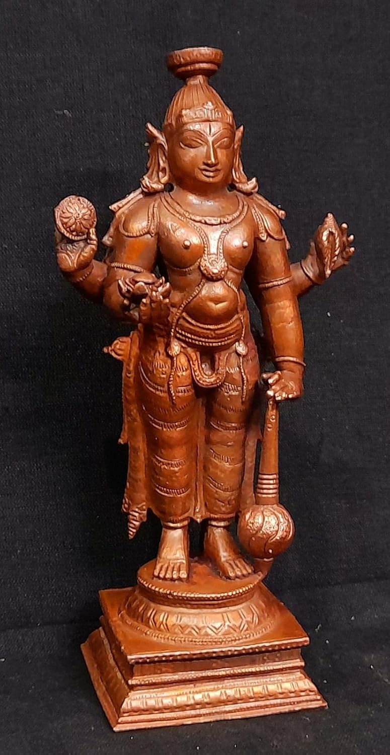 Brownish-Orange Copper Idols, 15.5 Cm, Handmade Guruvayurappan 750 G, Patina Antique Finish, Pack Of 1 Piece