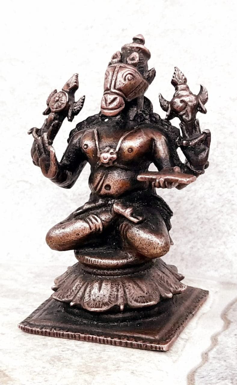 Brownish-Orange Copper Idols Indiaby, 2.9 Inches, Handmade Lord Hayagriva, 250G, Patina Antique Finish, Pack Of 1 Piece