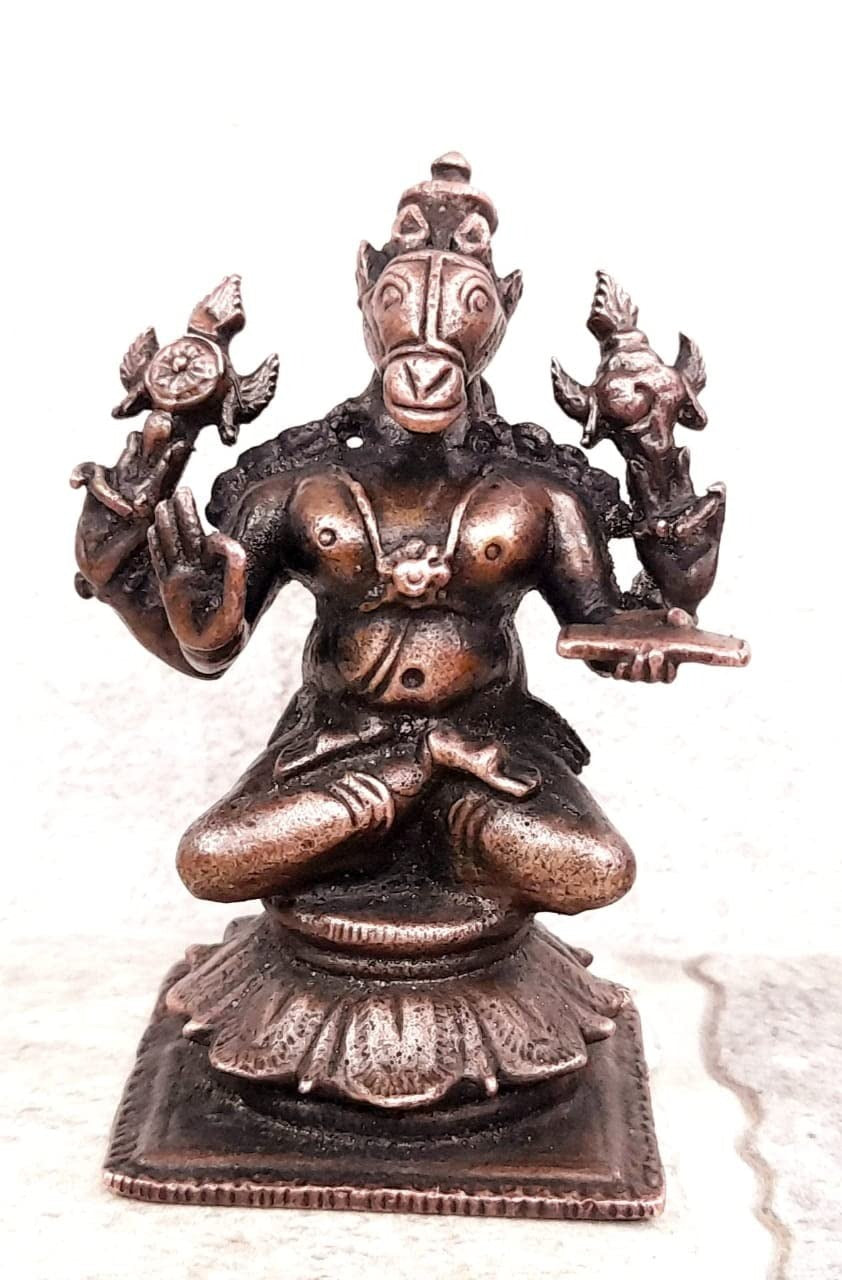 Brownish-Orange Copper Idols Indiaby, 2.9 Inches, Handmade Lord Hayagriva, 250G, Patina Antique Finish, Pack Of 1 Piece